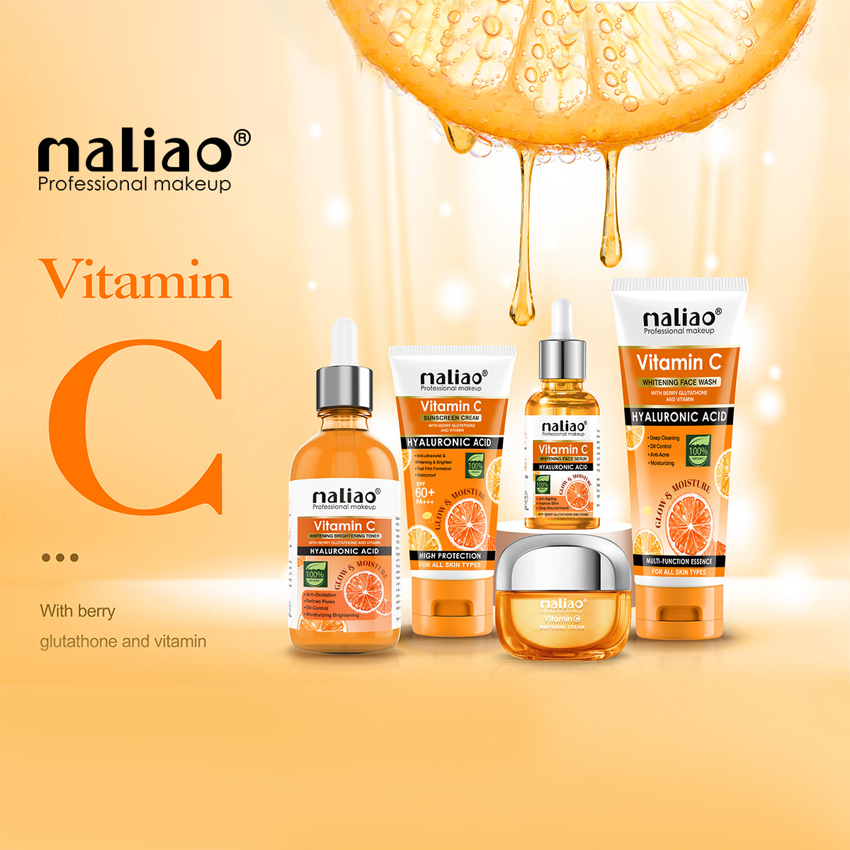 Maliao, SkincareSet, Serum, BeautyProducts, CompleteSkincare, Toner, RadiantSkin, WhiteningCream, FaceWash, Sunscreen, OrganicSkincare, VitaminC,